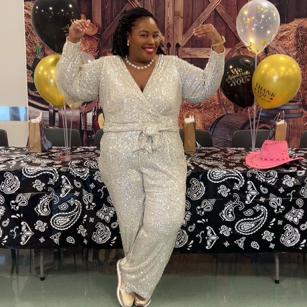 Plus Size Silver Sequin Jumpsuit - image 4